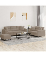 Ensemble de canapés 3 pcs avec coussins Taupe Tissu microfibre | Mobilier & Déco
