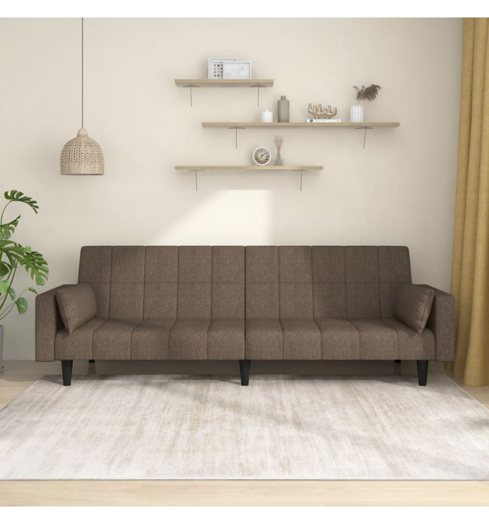 Canapé-lit à 2 places avec deux oreillers taupe tissu | Mobilier & Déco