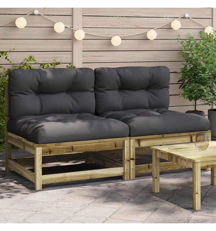 Canapés jardin sans accoudoirs coussins 2 pcs bois pin imprégné | Mobilier & Déco