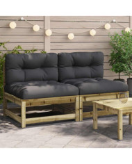 Canapés jardin sans accoudoirs coussins 2 pcs bois pin imprégné | Mobilier & Déco