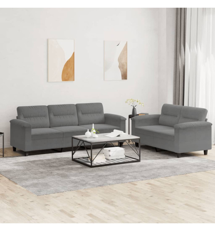 Ensemble de canapés 2 pcs coussins gris foncé tissu microfibre | Mobilier & Déco