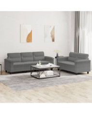 Ensemble de canapés 2 pcs coussins gris foncé tissu microfibre | Mobilier & Déco