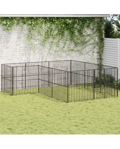 Parc pour chien 12 panneaux noir acier galvanisé | Mobilier & Déco