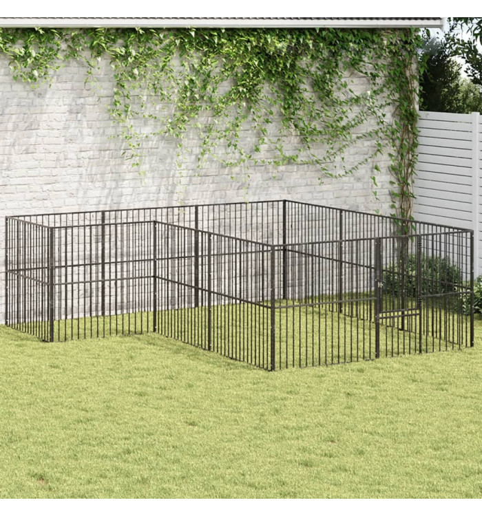 Parc pour chien 12 panneaux noir acier galvanisé | Mobilier & Déco