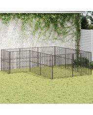 Parc pour chien 12 panneaux noir acier galvanisé | Mobilier & Déco