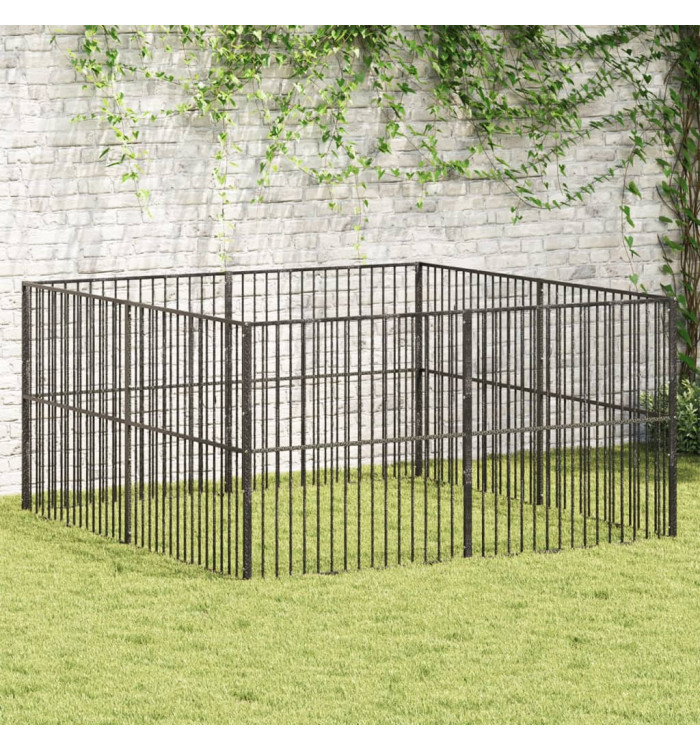 Parc pour chien 8 panneaux noir acier galvanisé | Mobilier & Déco
