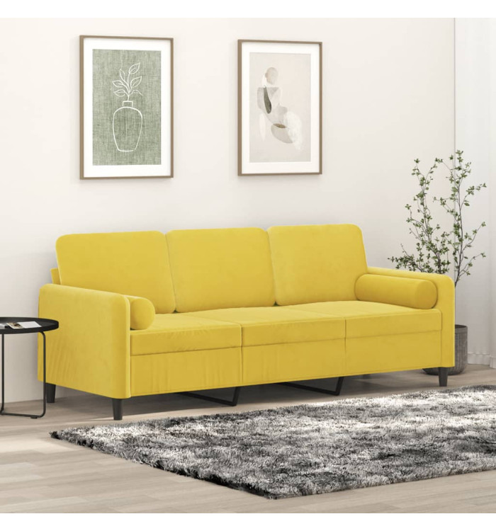 Canapé 3 places avec oreillers décoratifs jaune 180 cm velours | Mobilier & Déco
