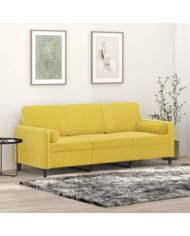 Canapé 3 places avec oreillers décoratifs jaune 180 cm velours | Mobilier & Déco
