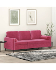 Canapé 3 places avec oreillers bordeaux 180 cm velours | Mobilier & Déco