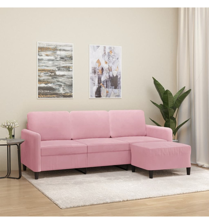 Canapé à 3 places avec repose-pieds Rose 180 cm Velours | Mobilier & Déco
