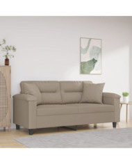 Canapé 2 places avec oreillers taupe 140 cm tissu microfibre | Mobilier & Déco
