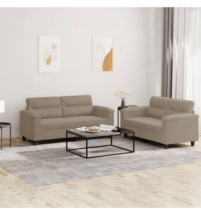 Ensemble de canapés 2 pcs avec coussins taupe tissu microfibre | Mobilier & Déco