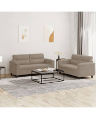 Ensemble de canapés 2 pcs avec coussins taupe tissu microfibre | Mobilier & Déco