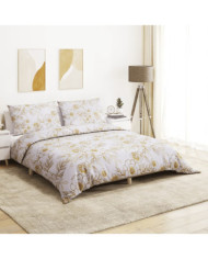 Ensemble de housse de couette blanc et marron 225x220 cm Coton | Mobilier & Déco