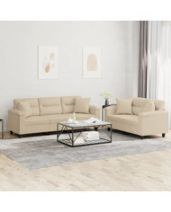 Ensemble de canapés 2 pcs avec coussins Crème Tissu microfibre | Mobilier & Déco