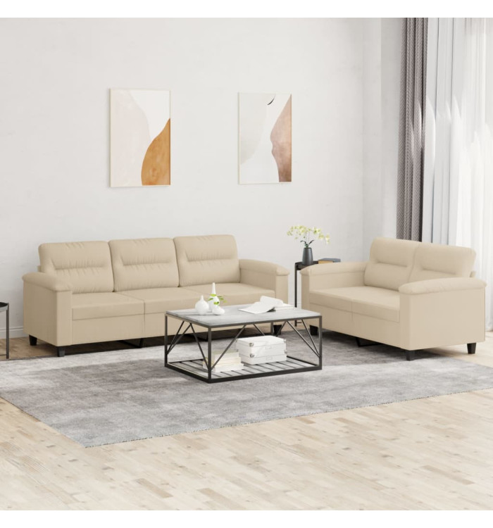 Ensemble de canapés 2 pcs avec coussins crème tissu microfibre | Mobilier & Déco