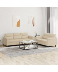 Ensemble de canapés 2 pcs avec coussins crème tissu microfibre | Mobilier & Déco