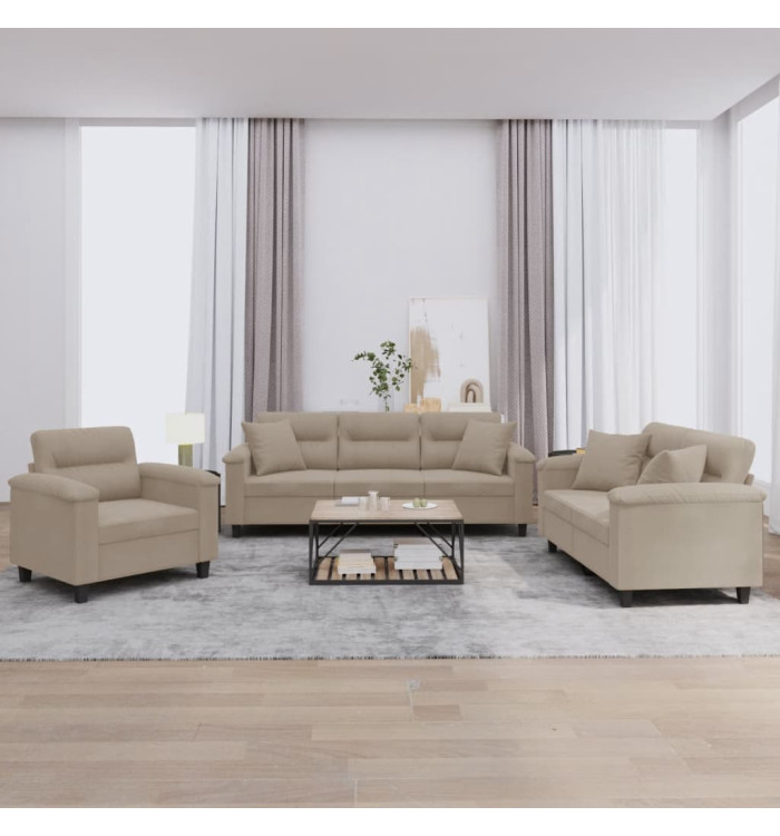 Ensemble de canapés 3 pcs avec coussins Taupe Tissu microfibre | Mobilier & Déco