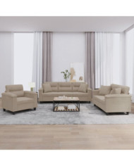 Ensemble de canapés 3 pcs avec coussins Taupe Tissu microfibre | Mobilier & Déco