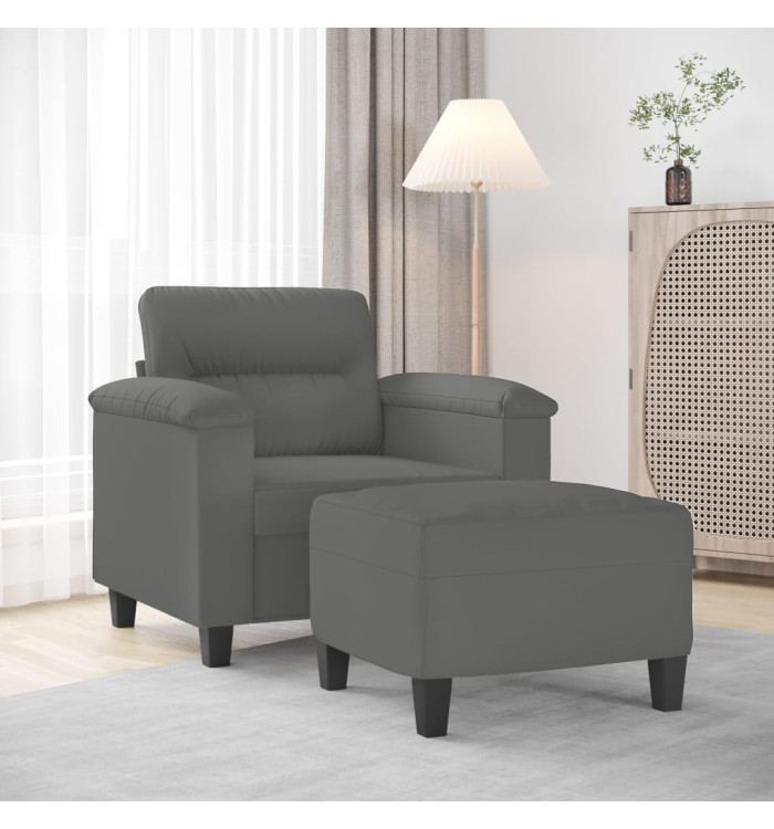Fauteuil avec repose-pied Gris foncé 60 cm Tissu microfibre | Mobilier & Déco