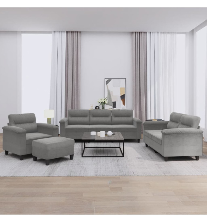 Ensemble de canapés 4 pcs coussins gris foncé tissu microfibre | Mobilier & Déco