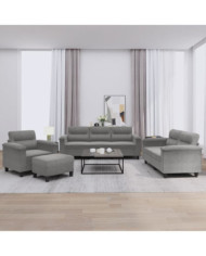 Ensemble de canapés 4 pcs coussins gris foncé tissu microfibre | Mobilier & Déco
