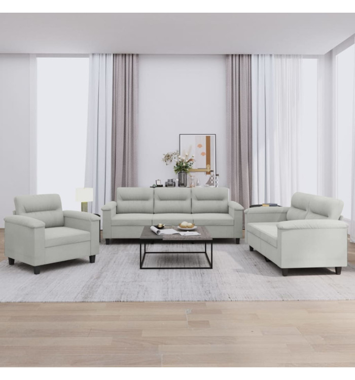 Ensemble de canapés 3 pcs coussins gris clair tissu microfibre | Mobilier & Déco
