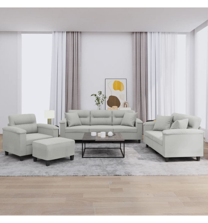 Ensemble de canapés 4 pcs coussins Gris clair Tissu microfibre | Mobilier & Déco