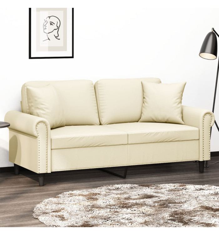 Canapé 2 places avec oreillers crème 140 cm similicuir | Mobilier & Déco