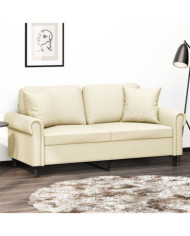 Canapé 2 places avec oreillers crème 140 cm similicuir | Mobilier & Déco