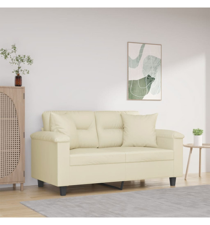 Canapé 2 places avec oreillers crème 120 cm similicuir | Mobilier & Déco