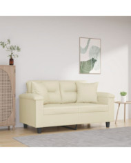 Canapé 2 places avec oreillers crème 120 cm similicuir | Mobilier & Déco