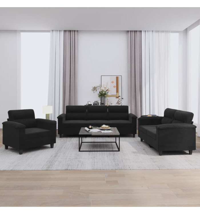 Ensemble de canapés 3 pcs avec coussins noir tissu microfibre | Mobilier & Déco