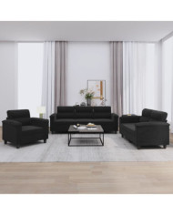 Ensemble de canapés 3 pcs avec coussins noir tissu microfibre | Mobilier & Déco