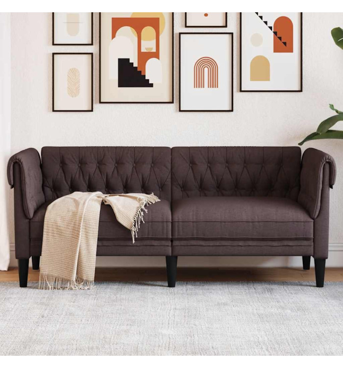 Canapé Chesterfield 2 places marron foncé tissu | Mobilier & Déco