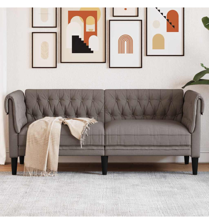 Canapé Chesterfield 2 places taupe tissu | Mobilier & Déco