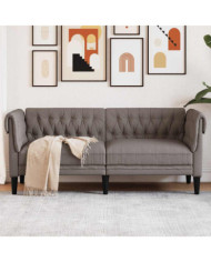 Canapé Chesterfield 2 places taupe tissu | Mobilier & Déco