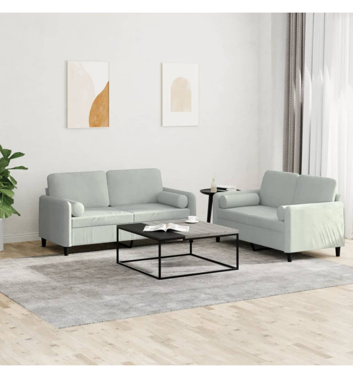 Ensemble de canapés 2 pcs avec coussins gris clair velours | Mobilier & Déco