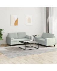 Ensemble de canapés 2 pcs avec coussins gris clair velours | Mobilier & Déco