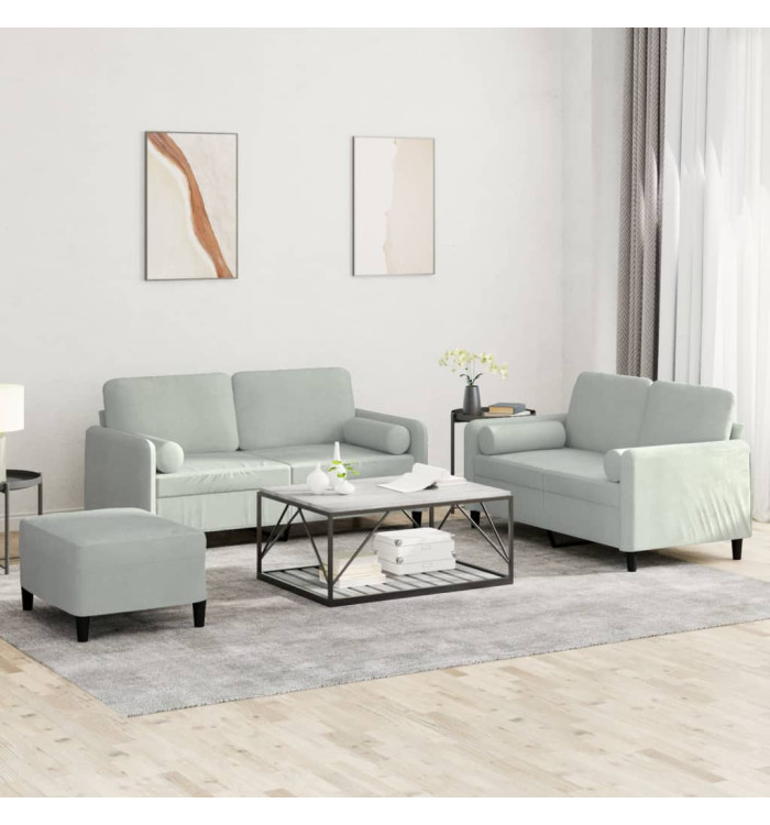 Ensemble de canapés 3 pcs avec coussins gris clair velours | Mobilier & Déco