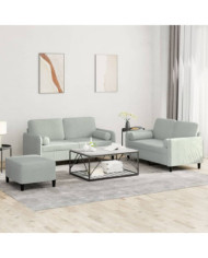 Ensemble de canapés 3 pcs avec coussins gris clair velours | Mobilier & Déco