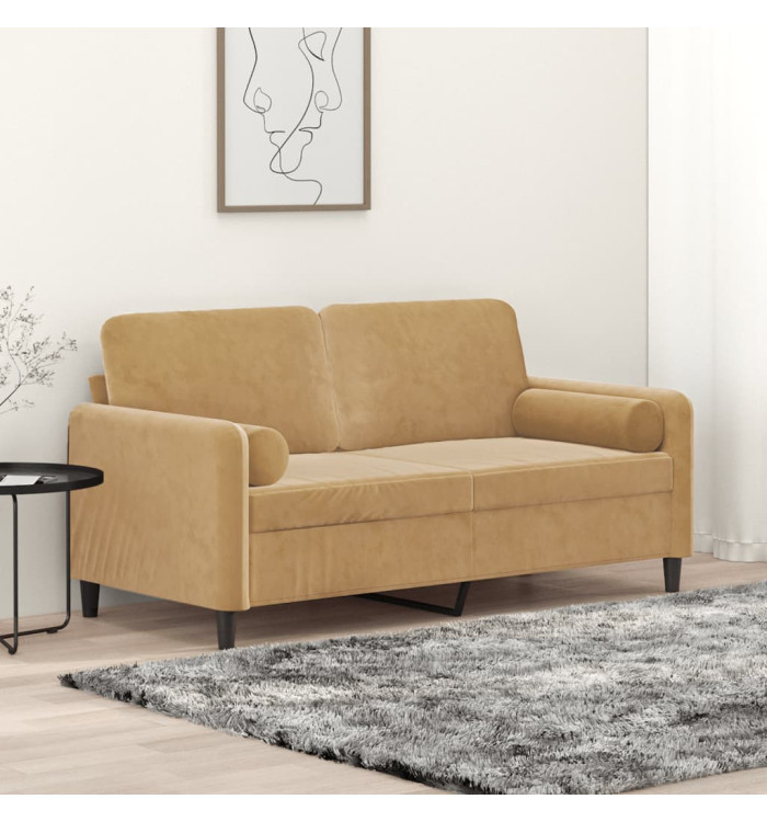 Canapé 2 places avec oreillers décoratifs brun 140 cm velours | Mobilier & Déco
