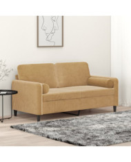 Canapé 2 places avec oreillers décoratifs brun 140 cm velours | Mobilier & Déco