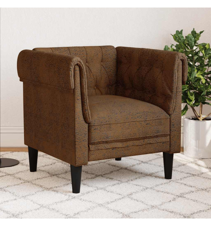 Fauteuil Chesterfield marron tissu | Mobilier & Déco
