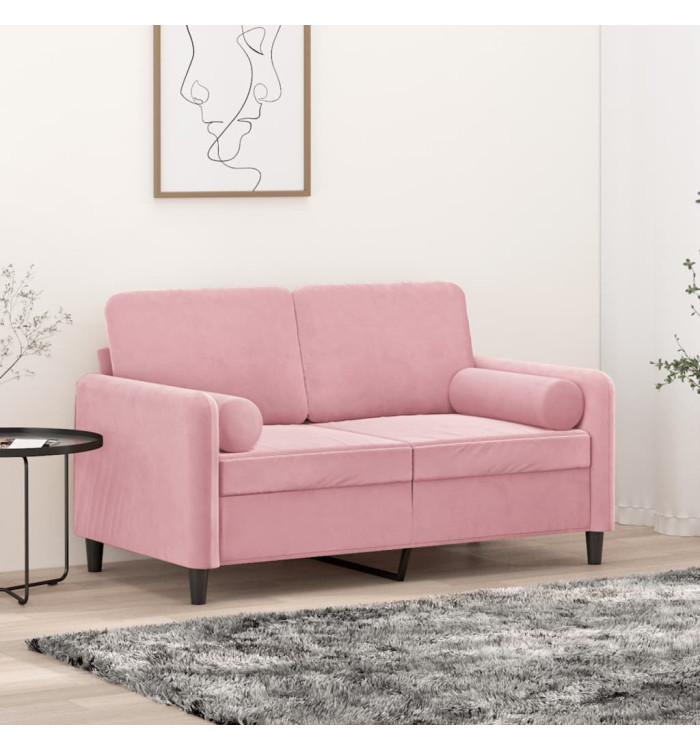 Canapé 2 places avec oreillers décoratifs rose 120 cm velours | Mobilier & Déco