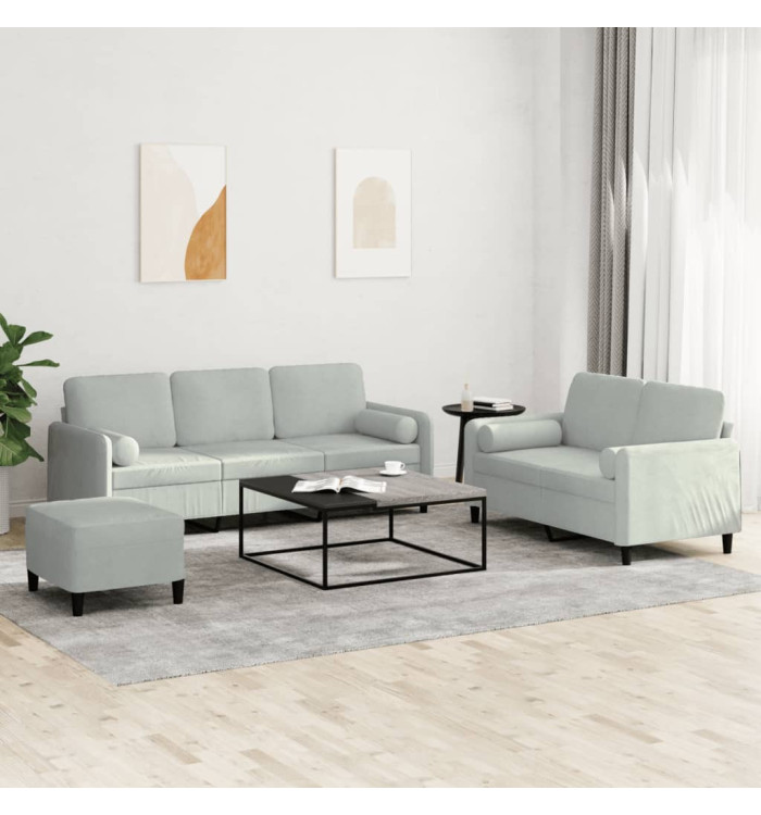 Ensemble de canapés 3 pcs avec coussins gris clair velours | Mobilier & Déco
