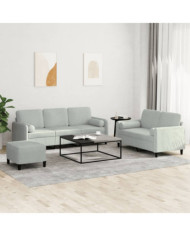 Ensemble de canapés 3 pcs avec coussins gris clair velours | Mobilier & Déco