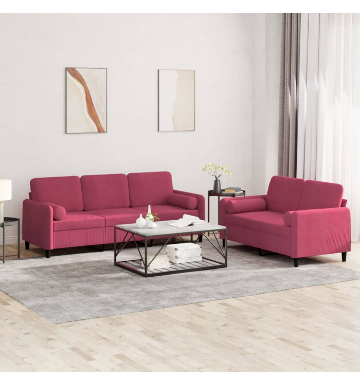 Ensemble de canapés 2 pcs avec coussins rouge bordeaux velours | Mobilier & Déco