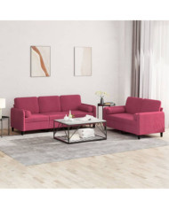 Ensemble de canapés 2 pcs avec coussins rouge bordeaux velours | Mobilier & Déco