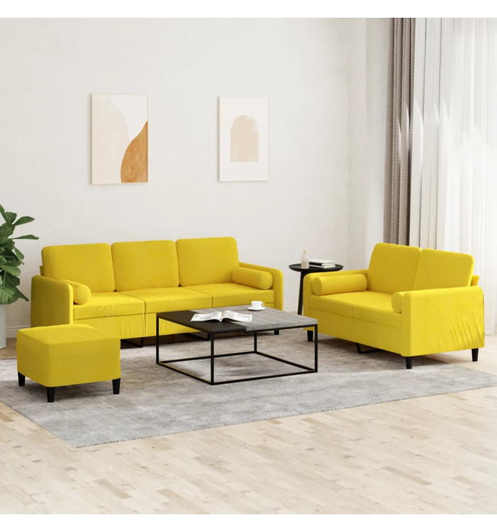 Ensemble de canapés 3 pcs avec coussins jaune velours | Mobilier & Déco